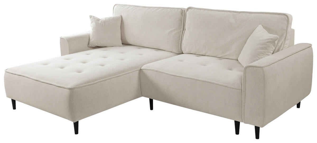 ECKSOFA in Flachgewebe Beige  - Beige/Schwarz, Design, Holz/Textil (183/263cm) - MID.YOU