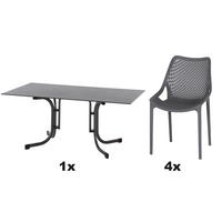GARTENGARNITUR 5-teilig Stahl  - Grau, Basics, Kunststoff/Metall (90/81/160cm) - Siena Garden
