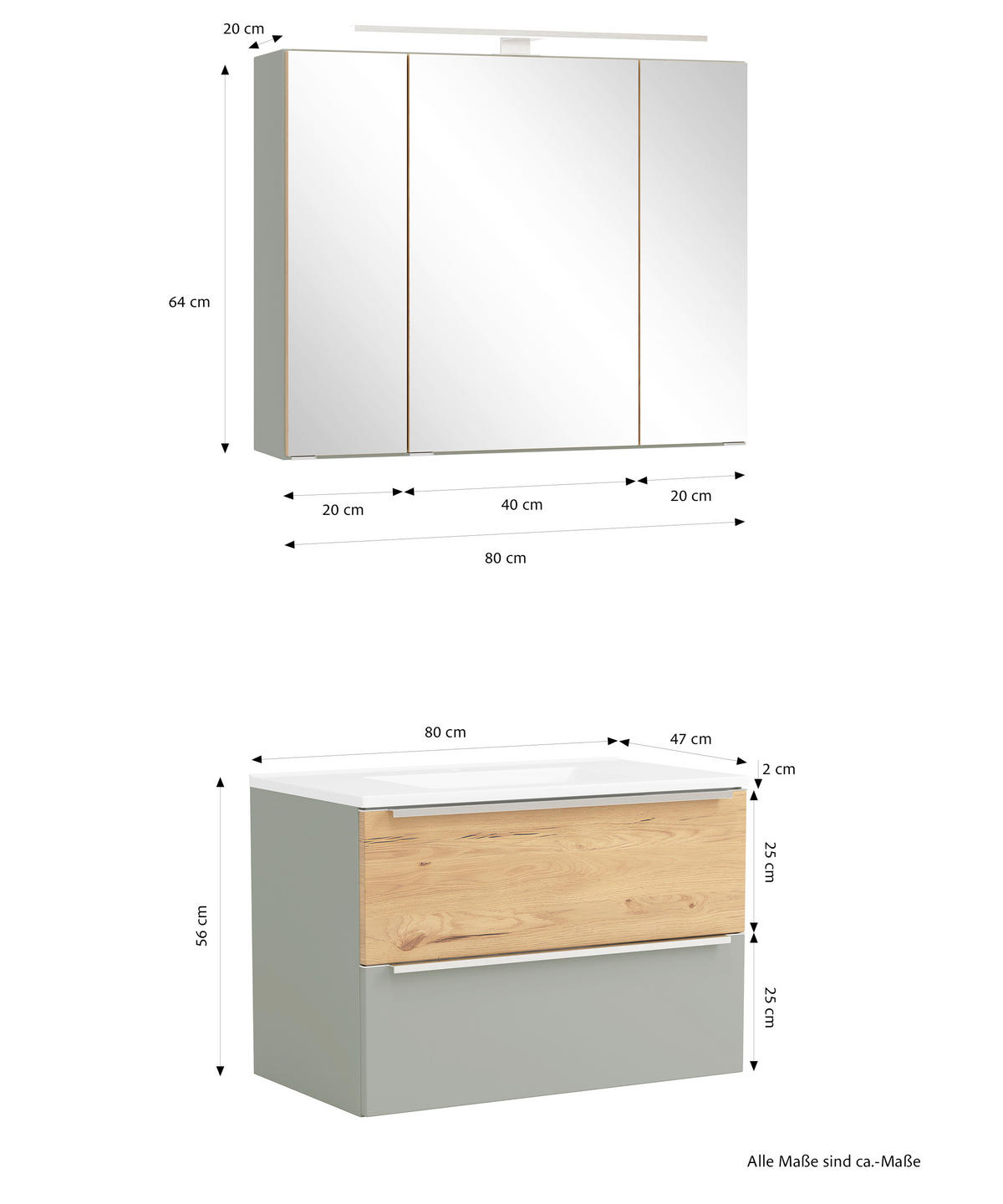 BADEZIMMER 2-teilig  in 80 cm  - Schilfgrün/Wildeiche, Trend, Glas/Holzwerkstoff (80cm) - Held