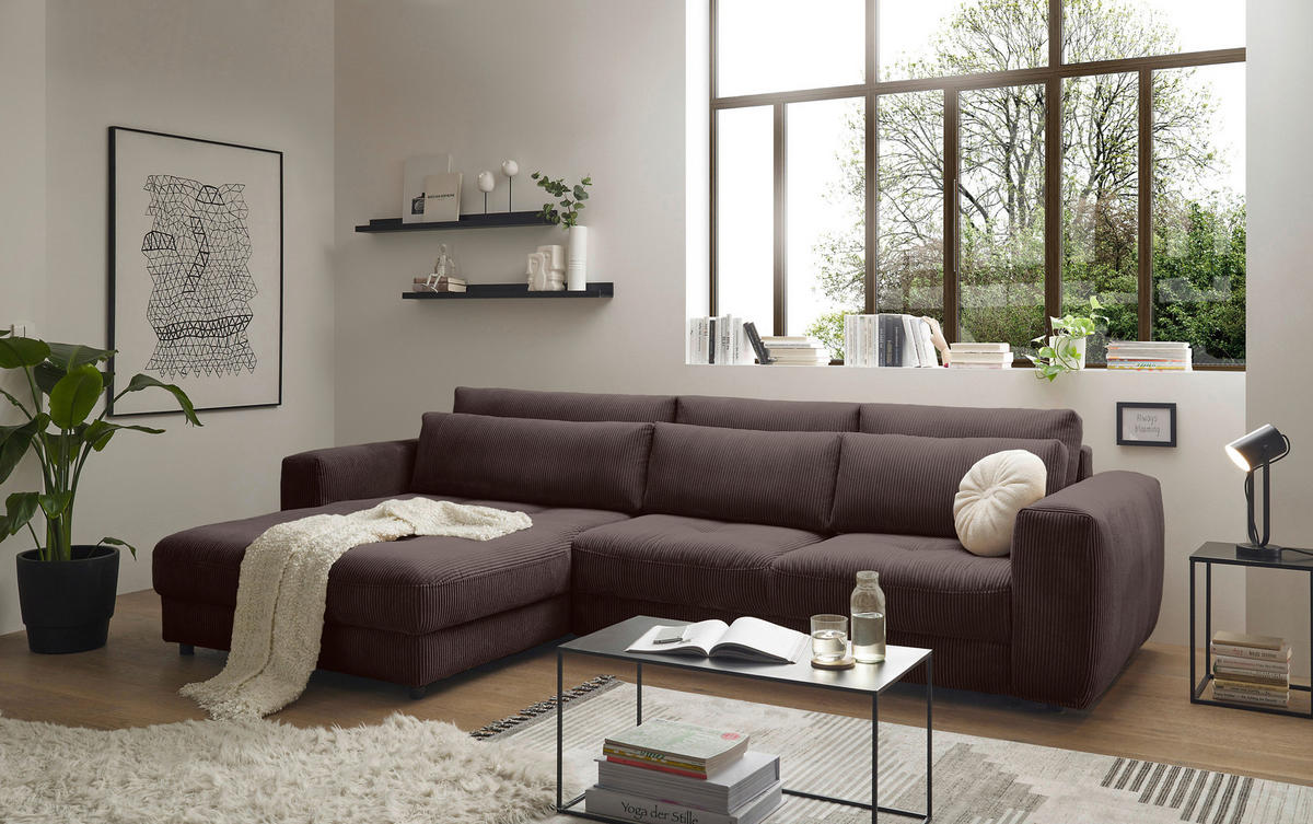 ECKSOFA Cord Mokka  - Schwarz/Mokka, Konventionell, Holzwerkstoff/Kunststoff (194/333cm) - MID.YOU