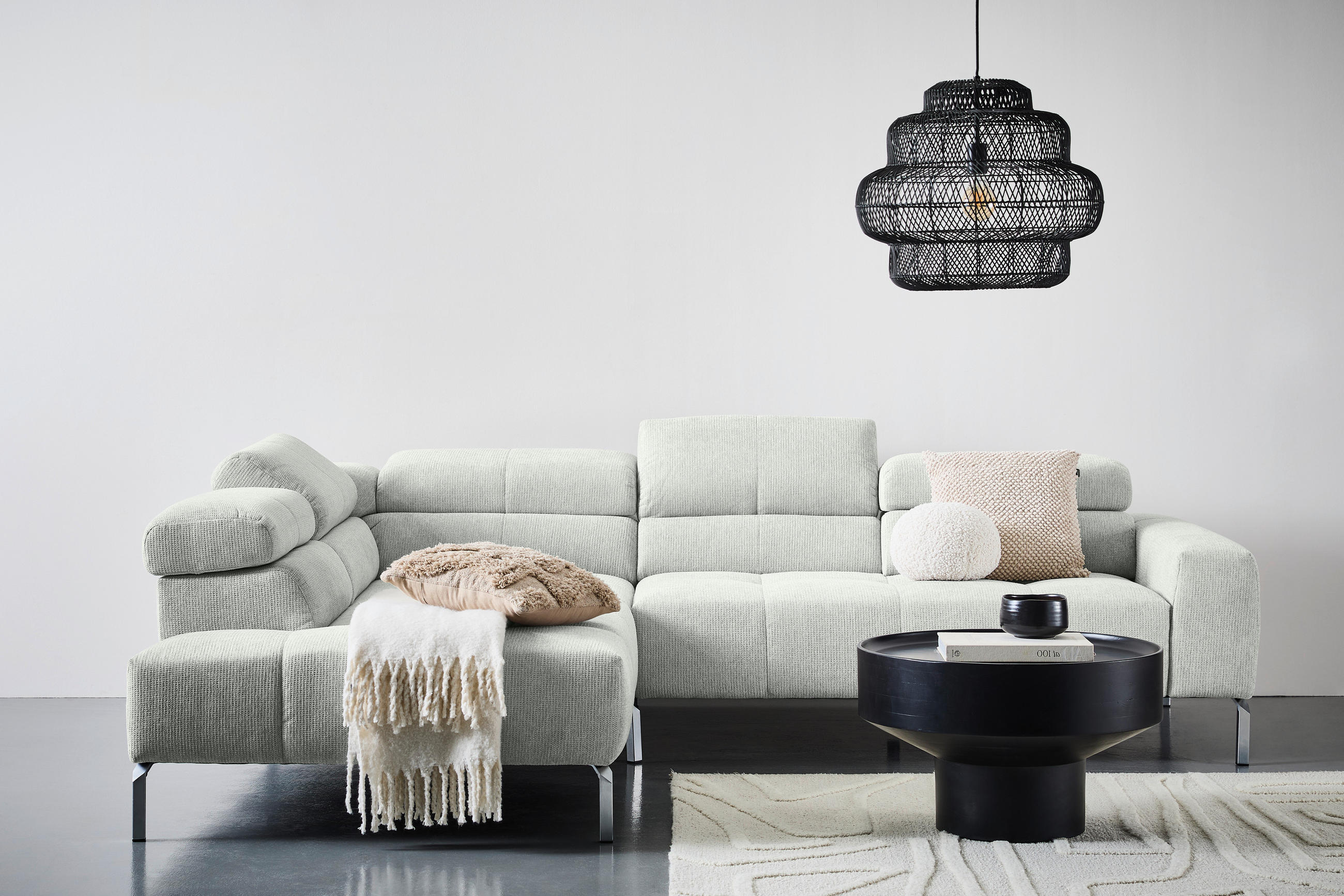 ECKSOFA Hellgrau Flachgewebe  - Chromfarben/Hellgrau, KONVENTIONELL, Textil/Metall (224/282cm) - Hom`in