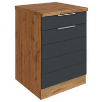 KÜCHENUNTERSCHRANK 60/86/60 cm  in Grau, Eiche Wotan  - Eiche Wotan/Grau, Design, Holzwerkstoff/Metall (60/86/60cm) - Held