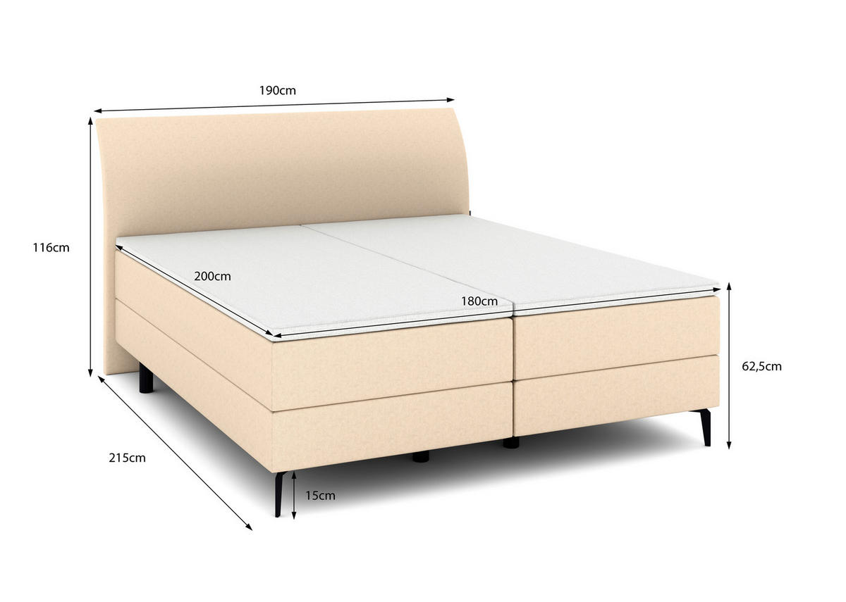 BOXSPRINGBETT 180/200 cm  in Beige  - Beige/Schwarz, KONVENTIONELL, Kunststoff/Textil (180/200cm) - Musterring