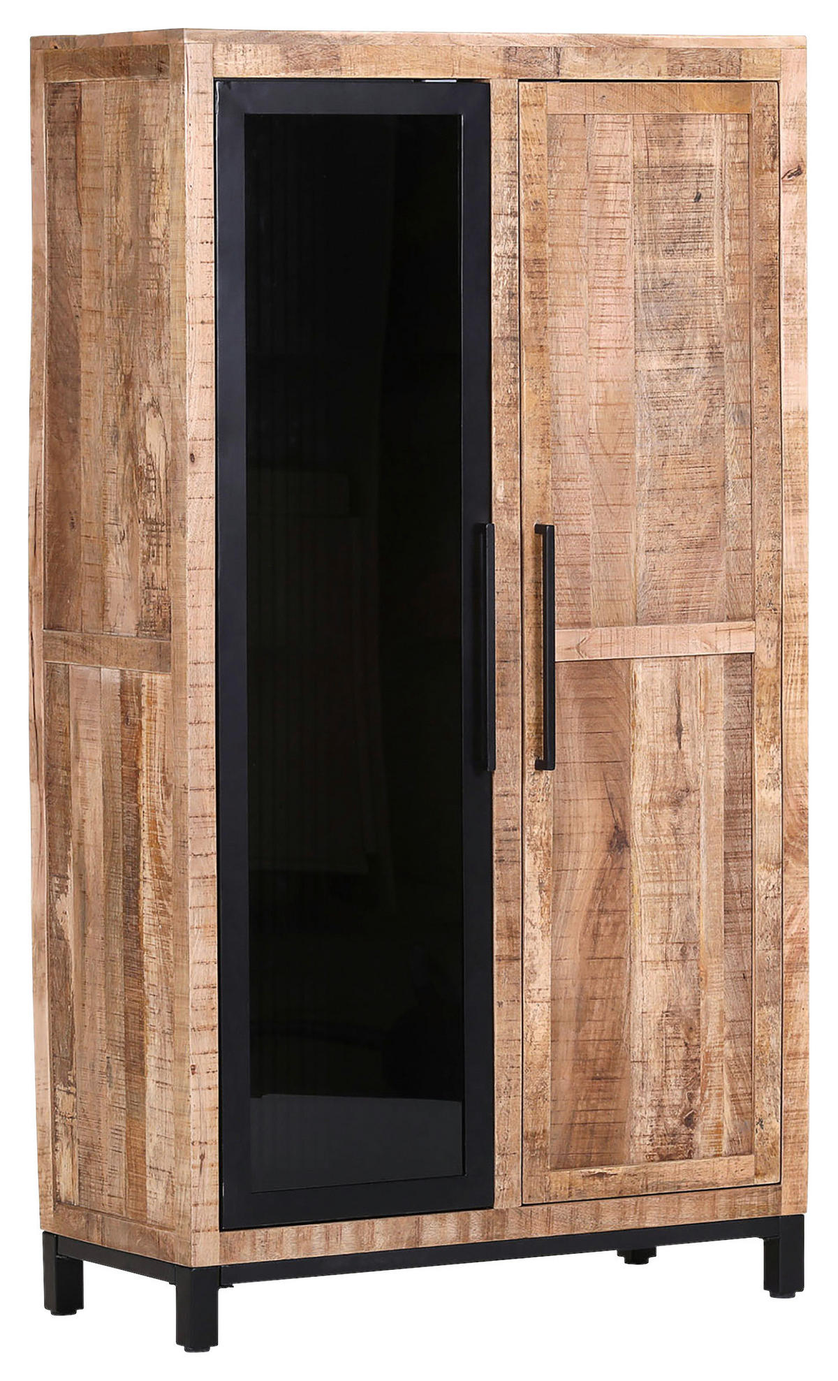 VITRÍNA, mangové drevo, prírodná farba, čierna, 90/160/43 cm - čierna/prírodná farba, Modern, kov/drevo (90/160/43cm) - Livetastic