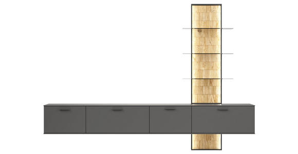 WOHNWAND 301/219/42,4 cm  in Grau, Eichefarben  - Schieferfarben/Eichefarben, Design, Glas/Holz (301/219/42,4cm) - Moderano