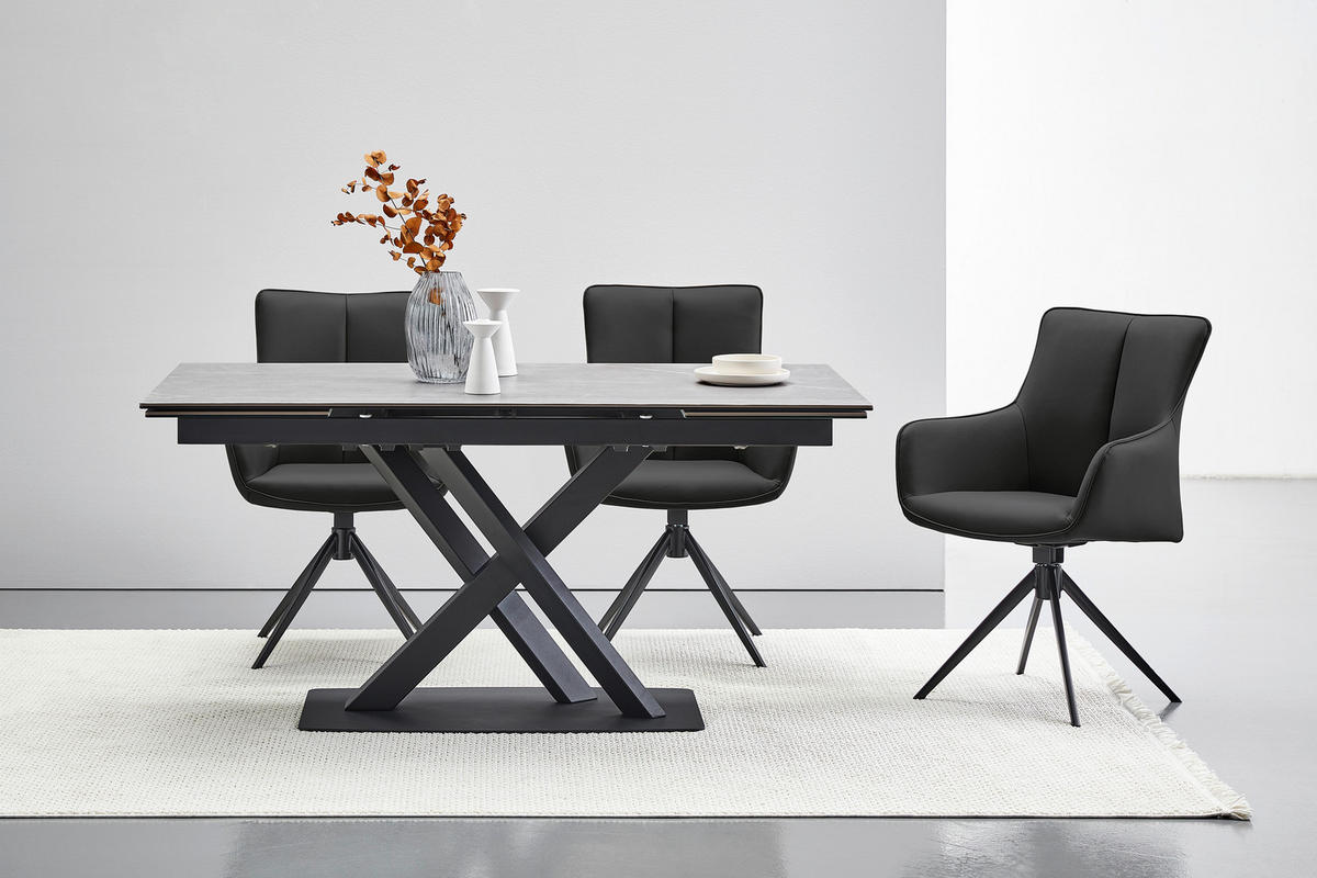 ARMLEHNSTUHL  in Eisen Echtleder pigmentiert  - Schwarz, Design, Leder/Metall (64/87/60cm) - Novel