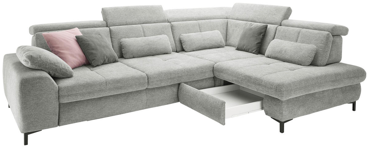 ECKSOFA Hellgrau Webstoff  - Hellgrau/Schwarz, KONVENTIONELL, Textil/Metall (314/220cm) - SetOne by Musterring