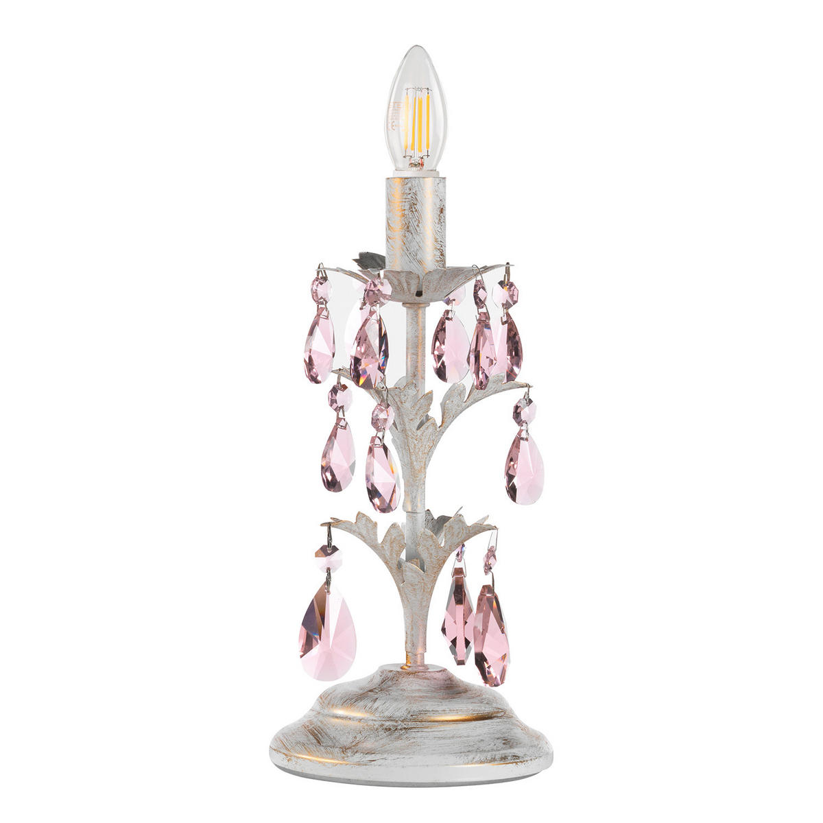 TISCHLEUCHTE 14/30 cm   - Weiß, KONVENTIONELL, Glas/Metall (14/30cm)
