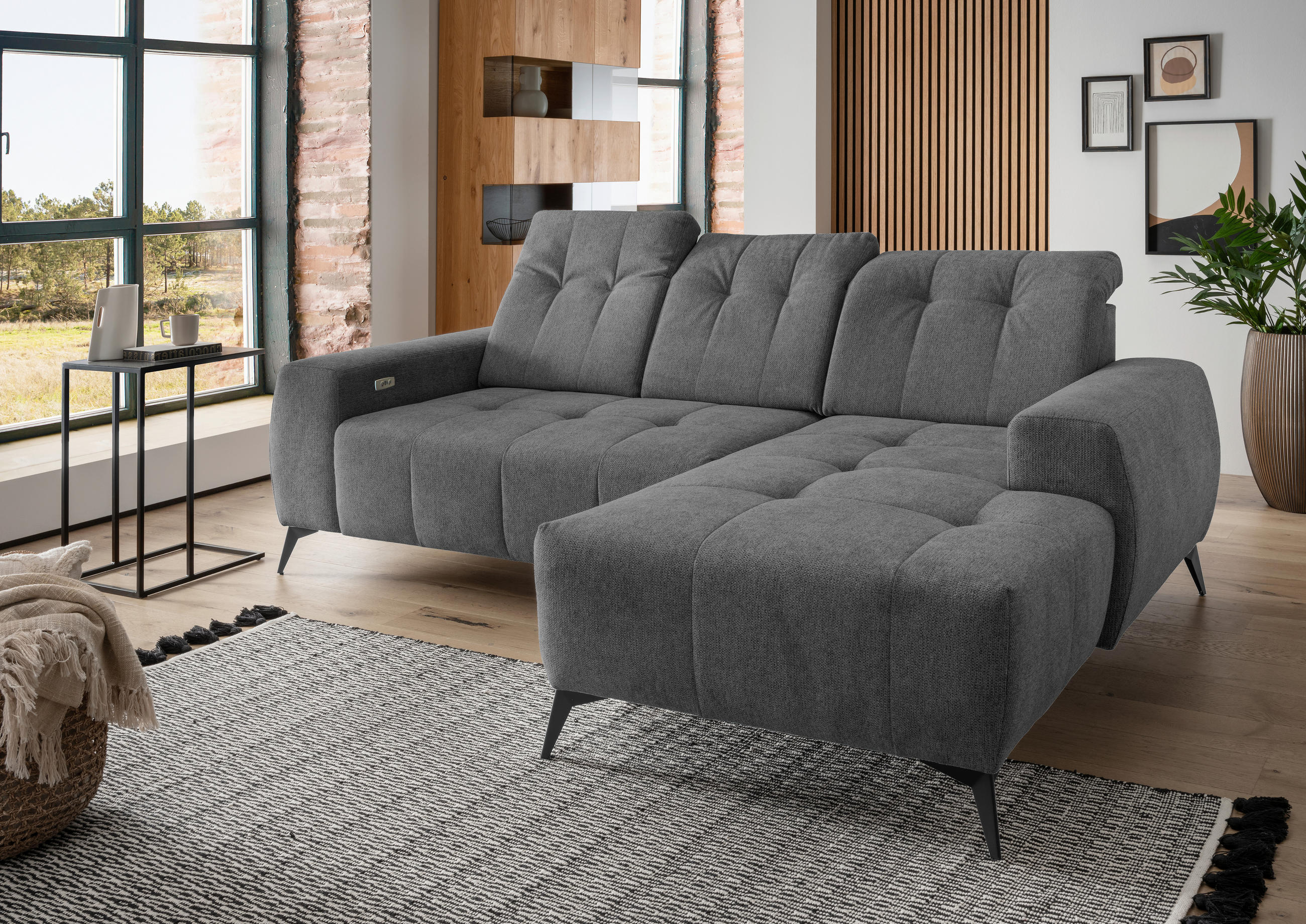 ECKSOFA Anthrazit Chenille - Anthrazit/Schwarz, MODERN, Textil/Metall (258/180cm) - Livetastic