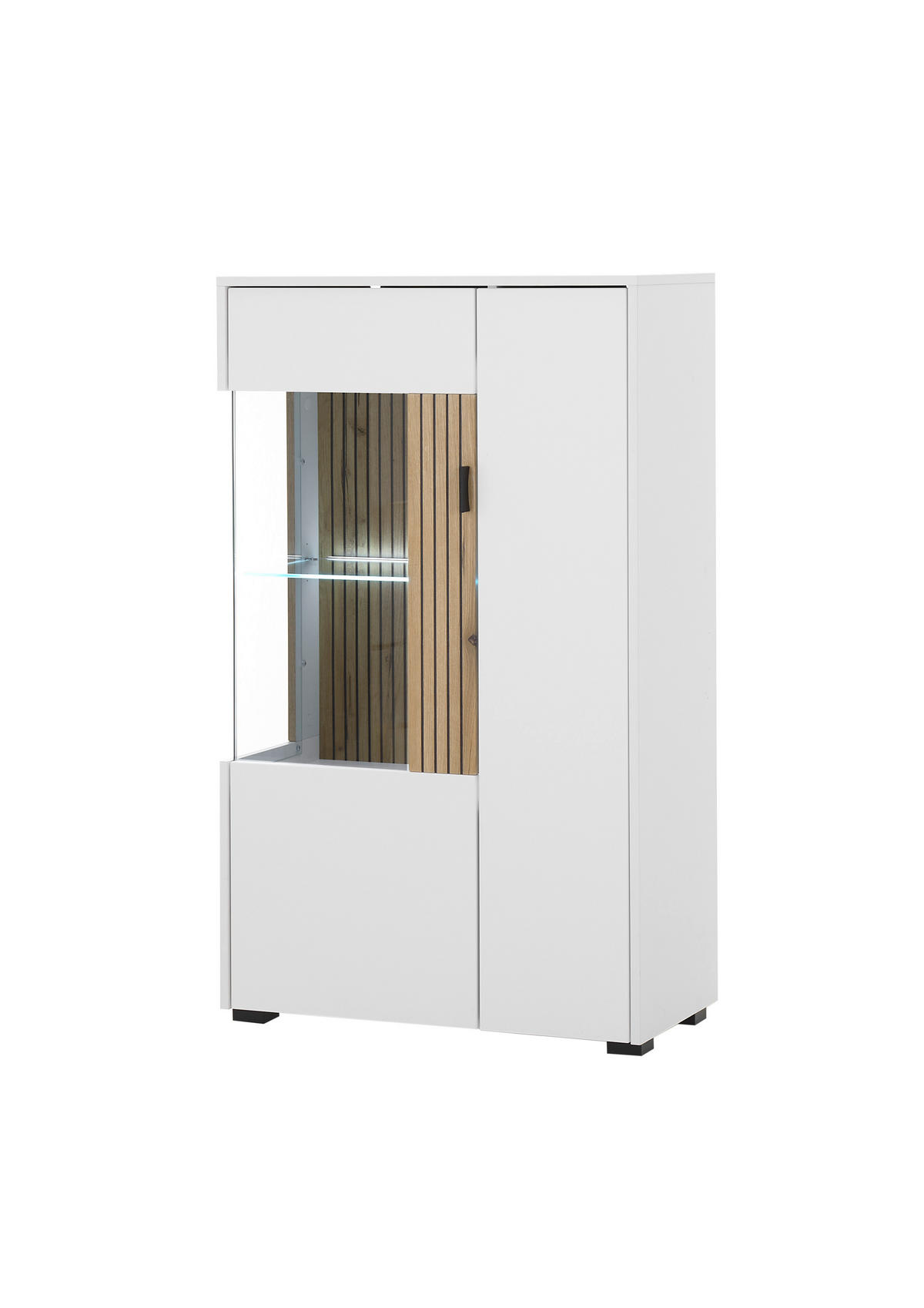 VITRINE in Eichefarben, Weiß  - Eichefarben/Schwarz, Design, Glas/Holzwerkstoff (75cm) - MID.YOU