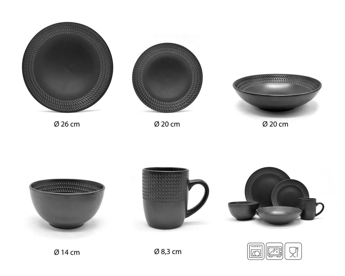 KOMBISERVICE BlackStyle 30-teilig  - Schwarz, Basics, Keramik (16kg) - Echtwerk