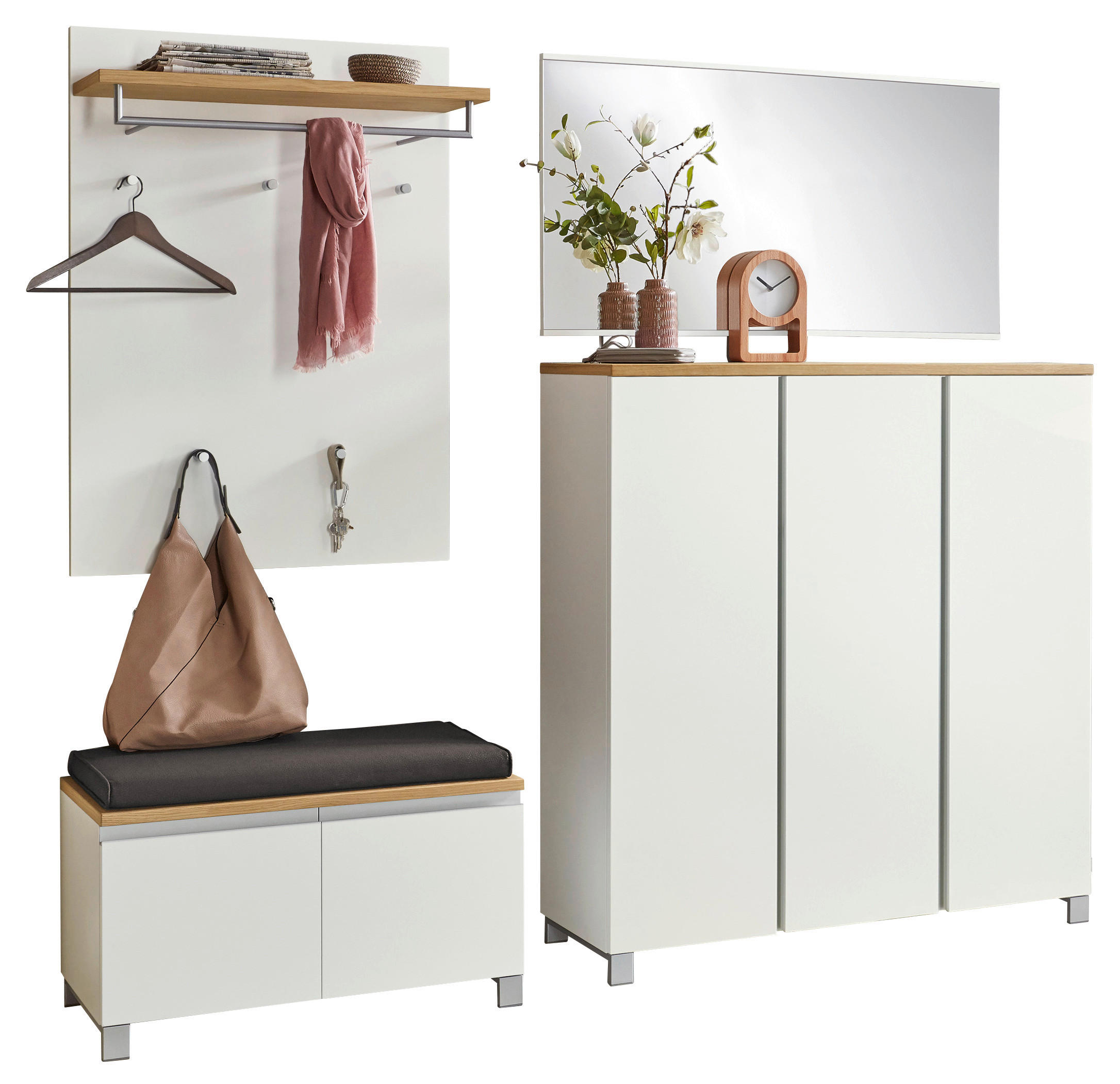 GARDEROBE 5-teilig  in 220/195/40 cm  - Weiss/Eichefarben, Design, Holz/Holzwerkstoff (220/195/40cm)