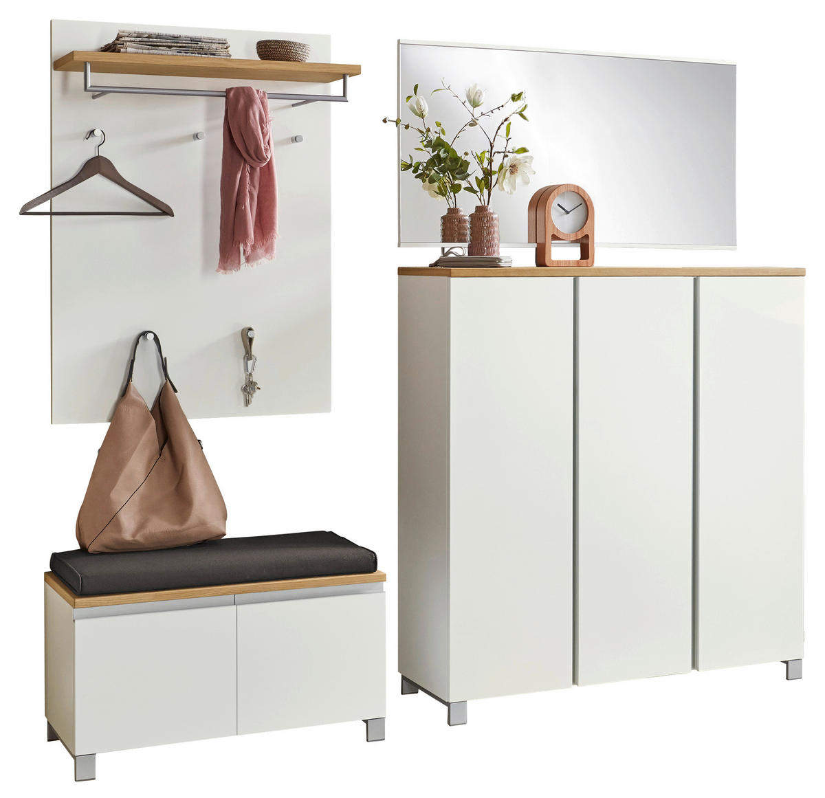 GARDEROBE 5-teilig  in 220/195/40 cm  - Weiss/Eichefarben, Design, Holz/Holzwerkstoff (220/195/40cm)