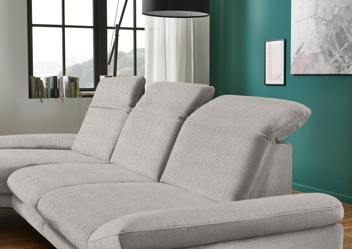 ECKSOFA in Chenille Greige  - Greige/Schwarz, Design, Textil/Metall (188/319cm) - Beldomo System