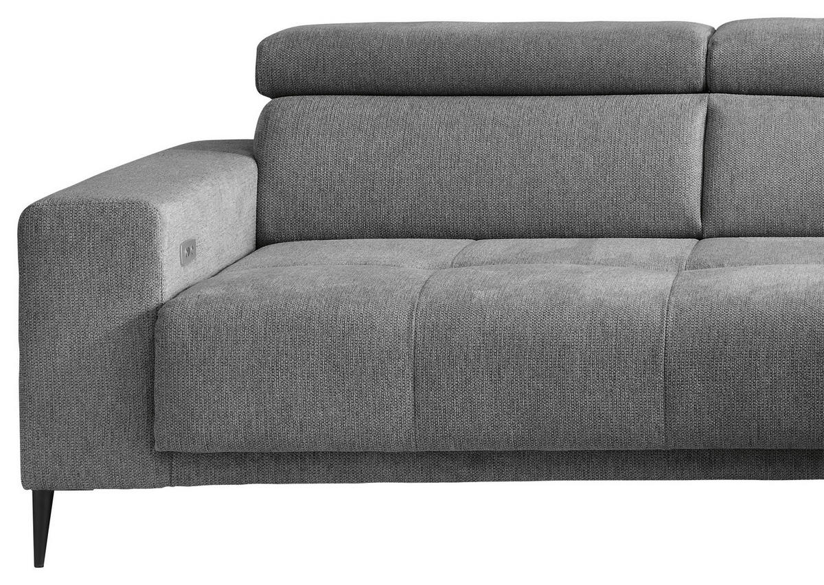 ECKSOFA INTERA Dunkelgrau Struktur Kopfteilverstellung, Sitzvorzug  - Dunkelgrau/Schwarz, KONVENTIONELL, Textil/Metall (305/225cm) - Livetastic