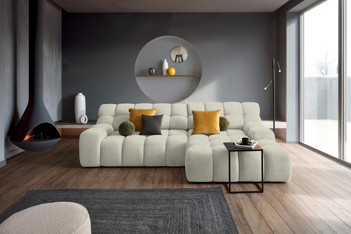 ECKSOFA Naturfarben Webstoff  - Schwarz/Naturfarben, MODERN, Kunststoff/Textil (297/180cm) - Welnova