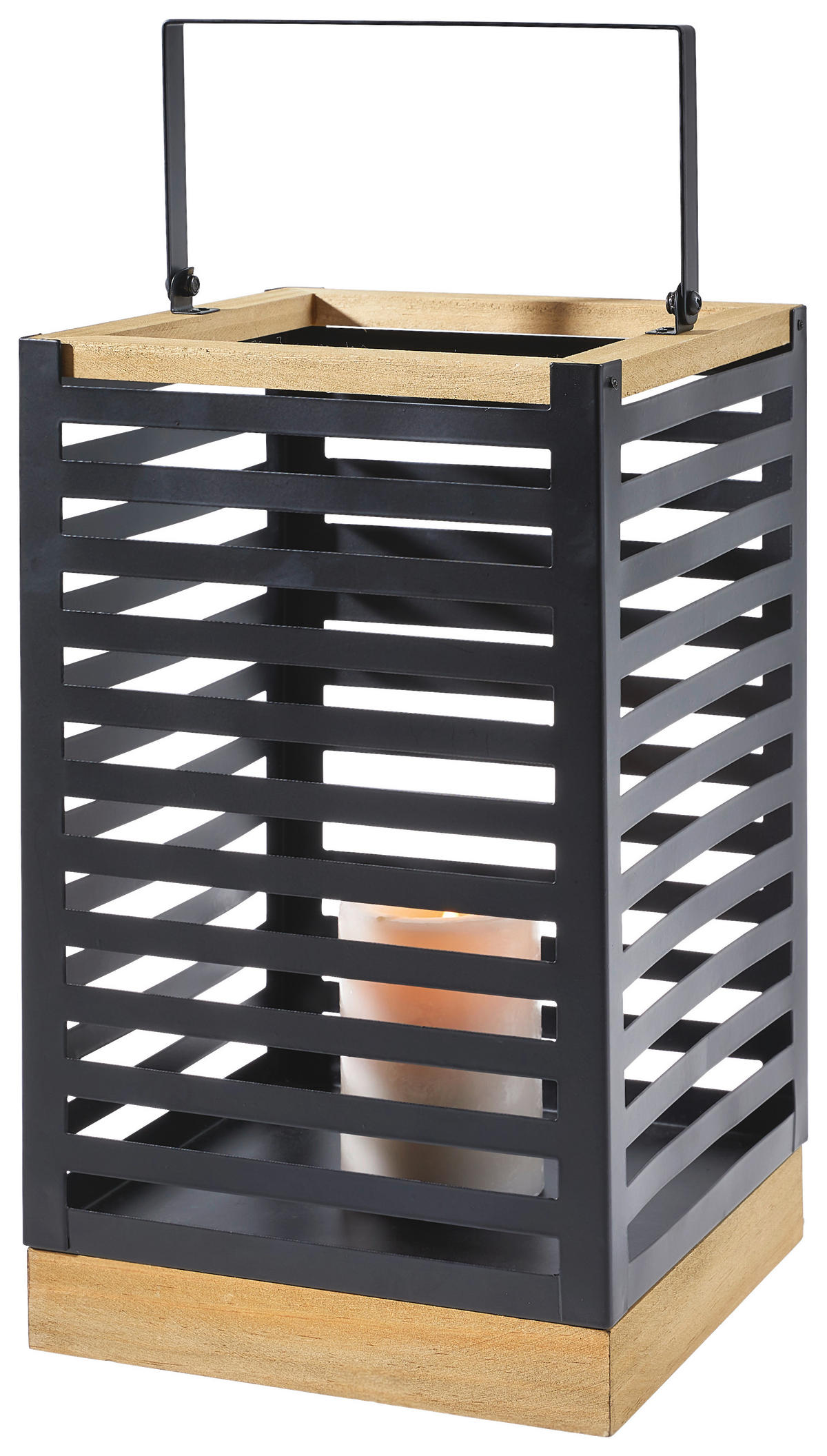 LATERNE - Schwarz/Braun, Basics, Holz/Metall (20/36/20cm) - Ambia Home