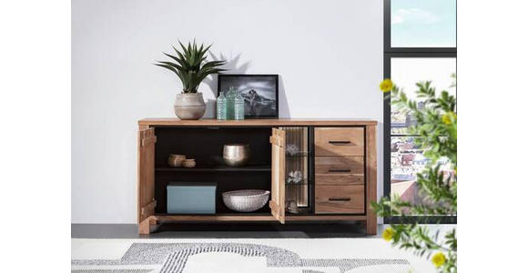 SIDEBOARD in 170/80/44 cm - Schwarz/Akaziefarben, LIFESTYLE, Glas/Holz (170/80/44cm) - Landscape