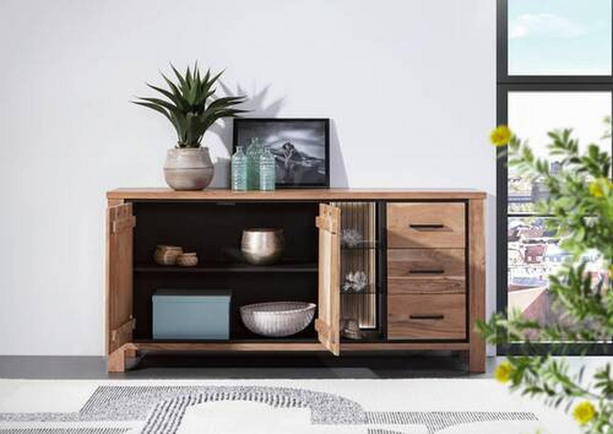 SIDEBOARD 170/80/44 cm  - Schwarz/Akaziefarben, LIFESTYLE, Glas/Holz (170/80/44cm) - Landscape