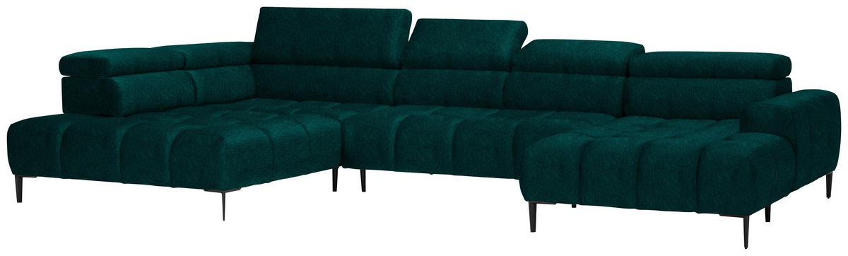 WOHNLANDSCHAFT  in Samt, Webstoff Dunkelgrün  - Dunkelgrün/Schwarz, Design, Textil/Metall (216/385/177cm) - Welnova