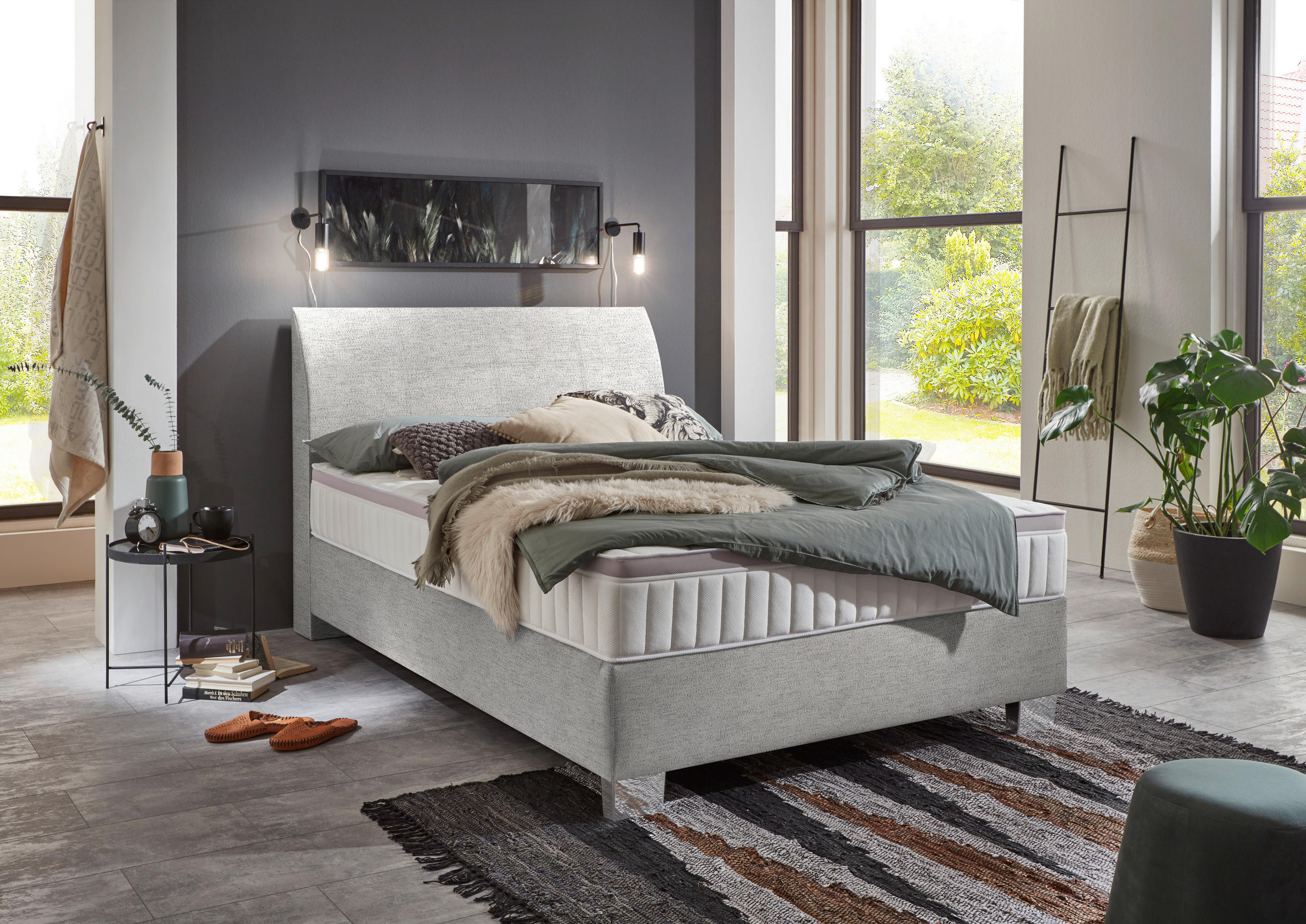 BOXSPRINGBETT 140/200 cm  in Hellgrau  - Chromfarben/Hellgrau, Konventionell, Kunststoff/Textil (140/200cm) - Hom`in