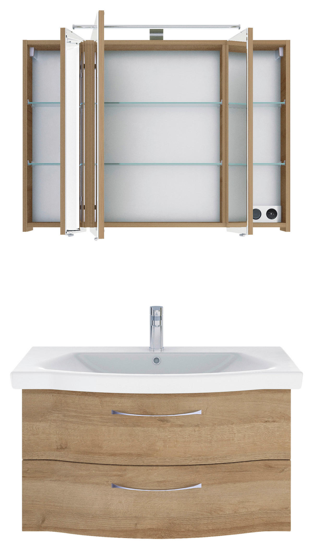 BADEZIMMER 3-teilig  in 98 cm  - Chromfarben/Eichefarben, KONVENTIONELL, Glas/Keramik (98cm) - Pelipal