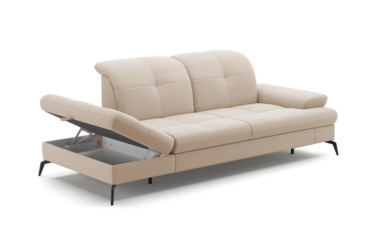 RÉCAMIERE in Flachgewebe Creme  - Creme/Schwarz, Konventionell, Textil/Metall (231/90/122cm) - Sit & More
