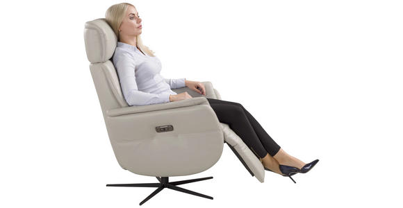 RELAXSESSEL Argo Echtleder Relaxfunktion, Kopfteilverstellung, Rücken echt    - Hellgrau, Design, Leder (71/110/80cm) - Novel