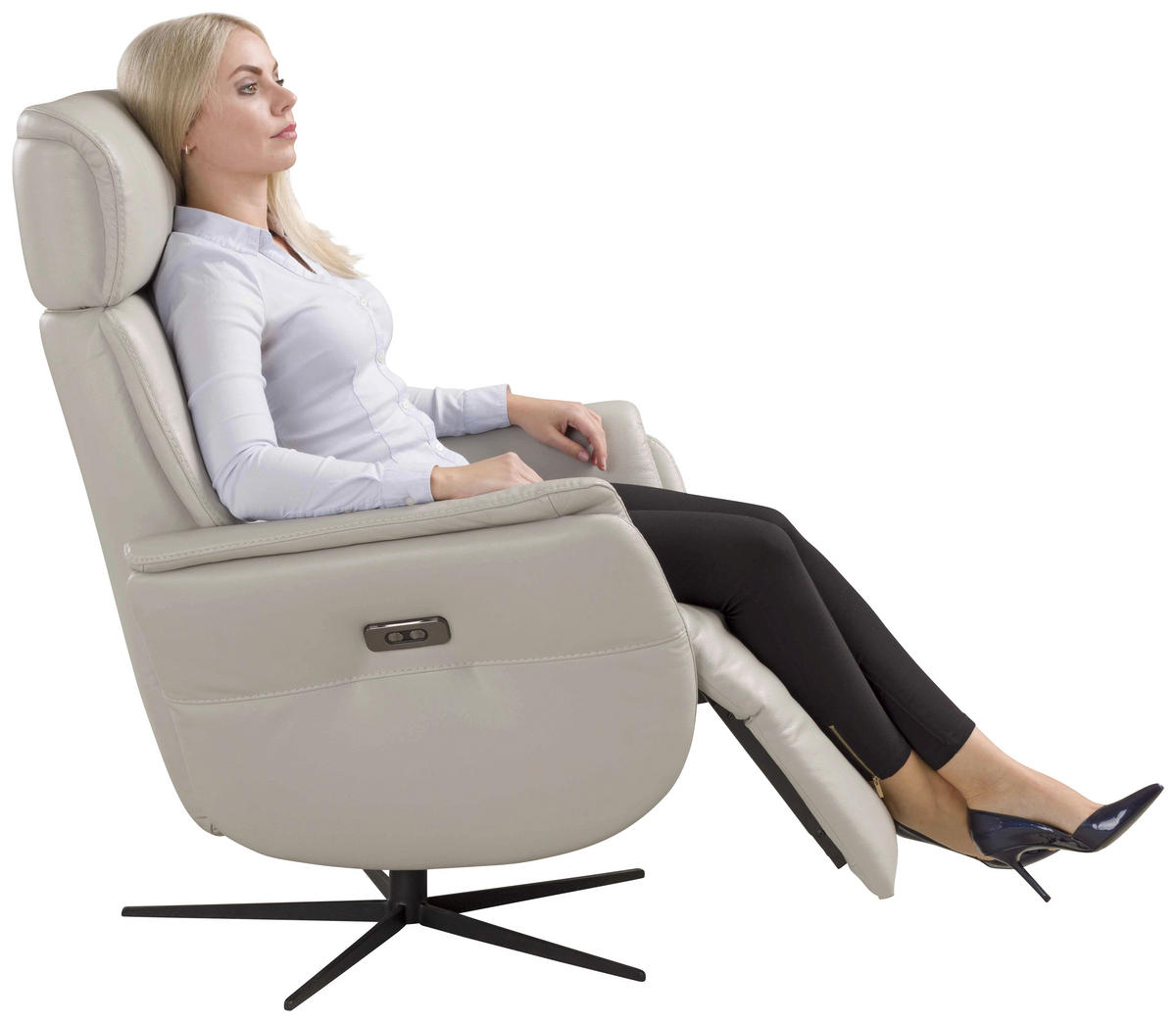 RELAXSESSEL Argo Echtleder Relaxfunktion, Kopfteilverstellung, Rücken echt    - Hellgrau, Design, Leder (71/110/80cm) - Novel