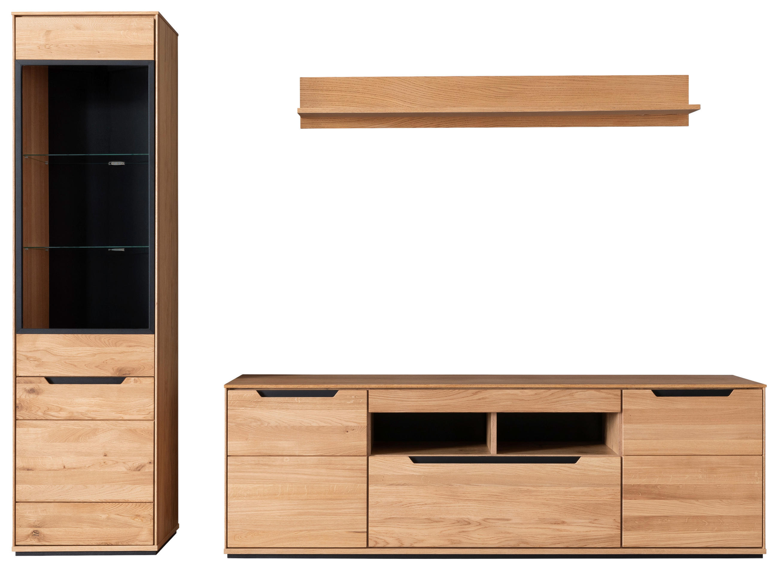 WOHNWAND 3-teilig  Wildeiche 285/196/46 cm    - Wildeiche/Eichefarben, Natur, Glas/Holz (285/196/46cm) - Linea Natura