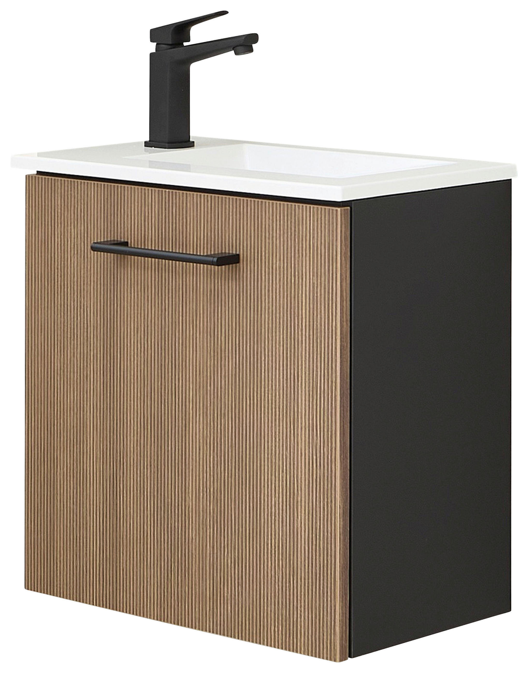 WASCHTISCHKOMBI 48 cm  - Eiche dunkel/Schwarz, MODERN, Holzwerkstoff/Stein (48cm) - Sadena