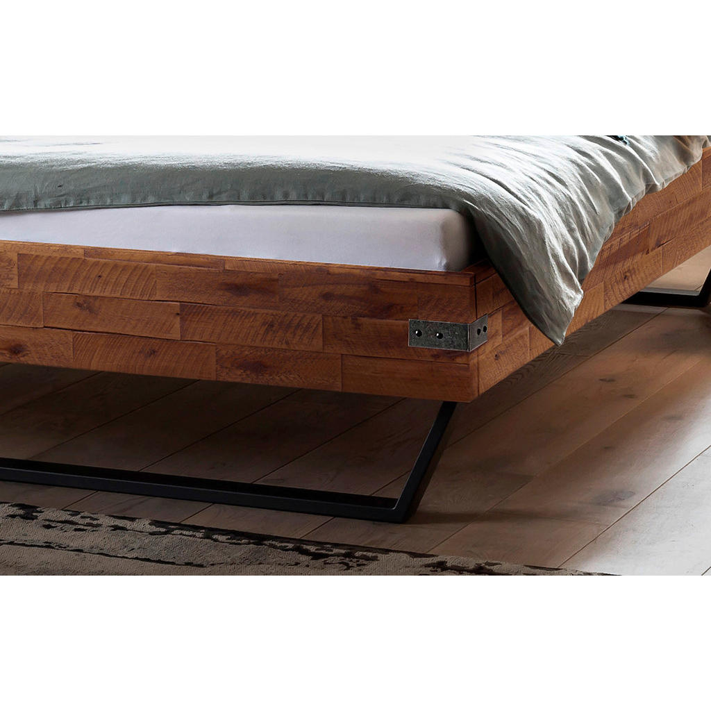 Thumbnail - Hasena Bett, Anthrazit, Braun, Akazie, Holz, Akazie, massiv, Höhe ca. 22 cm, 160x200 cm, gepolstertes Kopfteil, in versc...