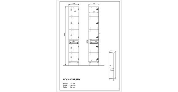 HOCHSCHRANK 34/190/34 cm  - Kaschmir/Nussbaumfarben, MODERN, Holzwerkstoff/Metall (34/190/34cm) - Xora