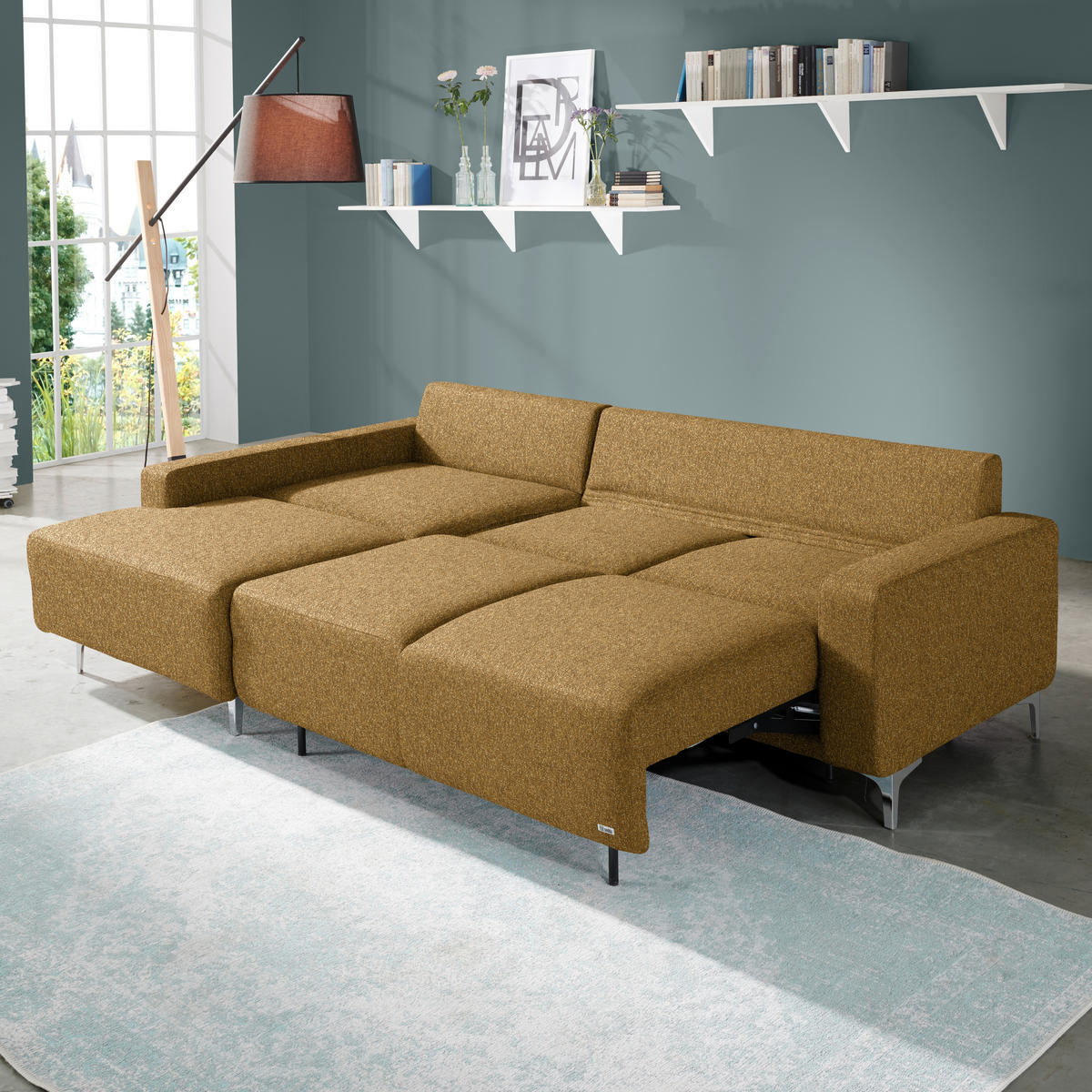 ECKSOFA  in Mikrovelours Senfgelb  160/248 cm  - Senfgelb/Alufarben, Design, Textil/Metall (160/248cm) - Sedda