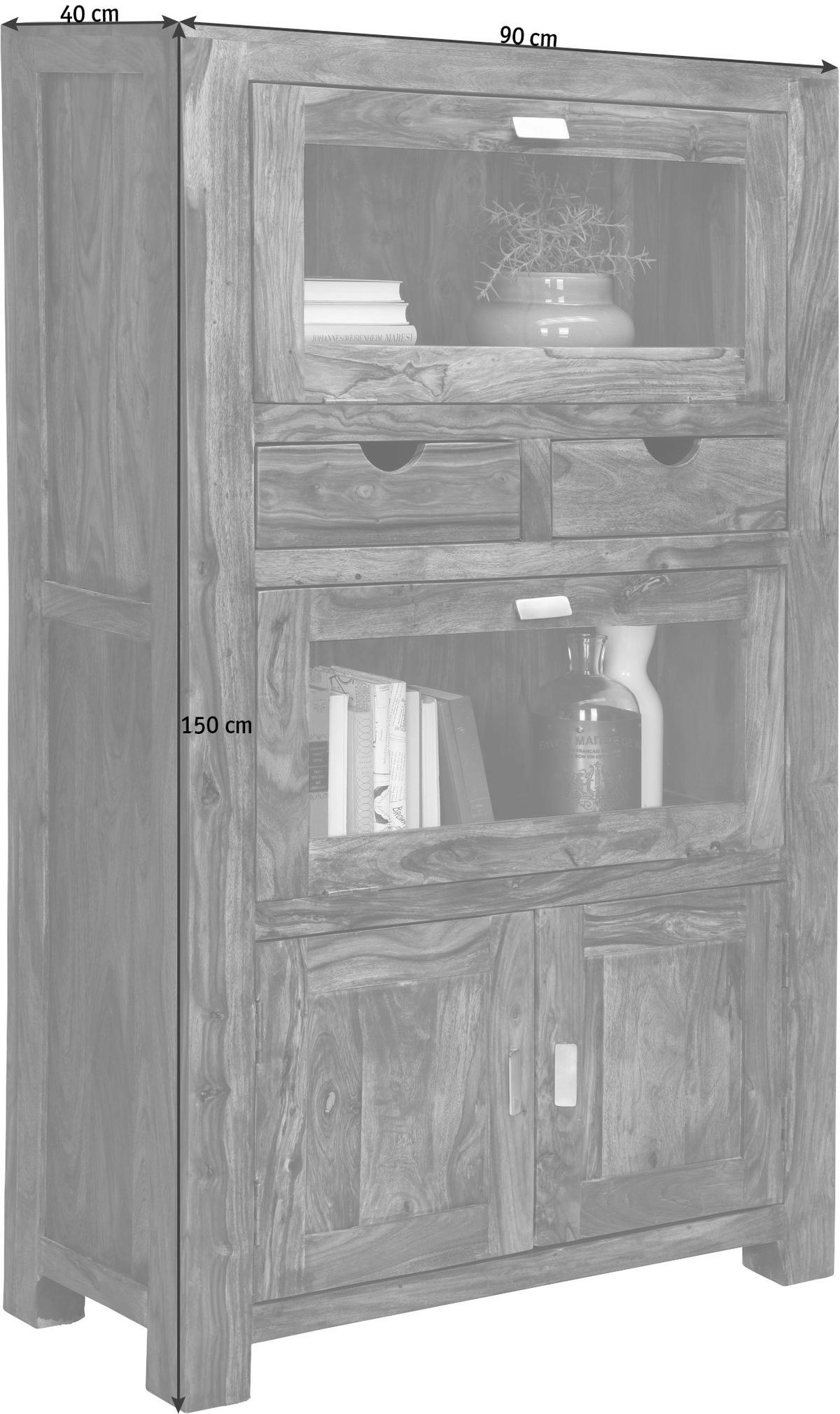 VITRÍNA, barvy sheesham,  - barvy stříbra/barvy sheesham, Lifestyle, kov/dřevo (90/150cm) - Landscape