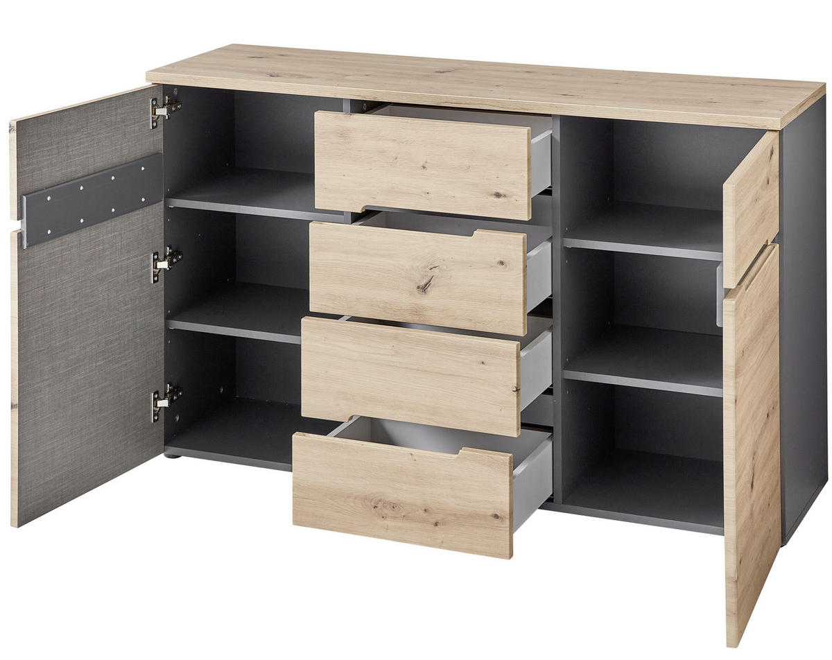 KOMMODE , 135/82/38 cm, 4 Schublade(n)  - Silberfarben/Graphitfarben, MODERN, Holzwerkstoff/Kunststoff (135/82/38cm) - MID.YOU