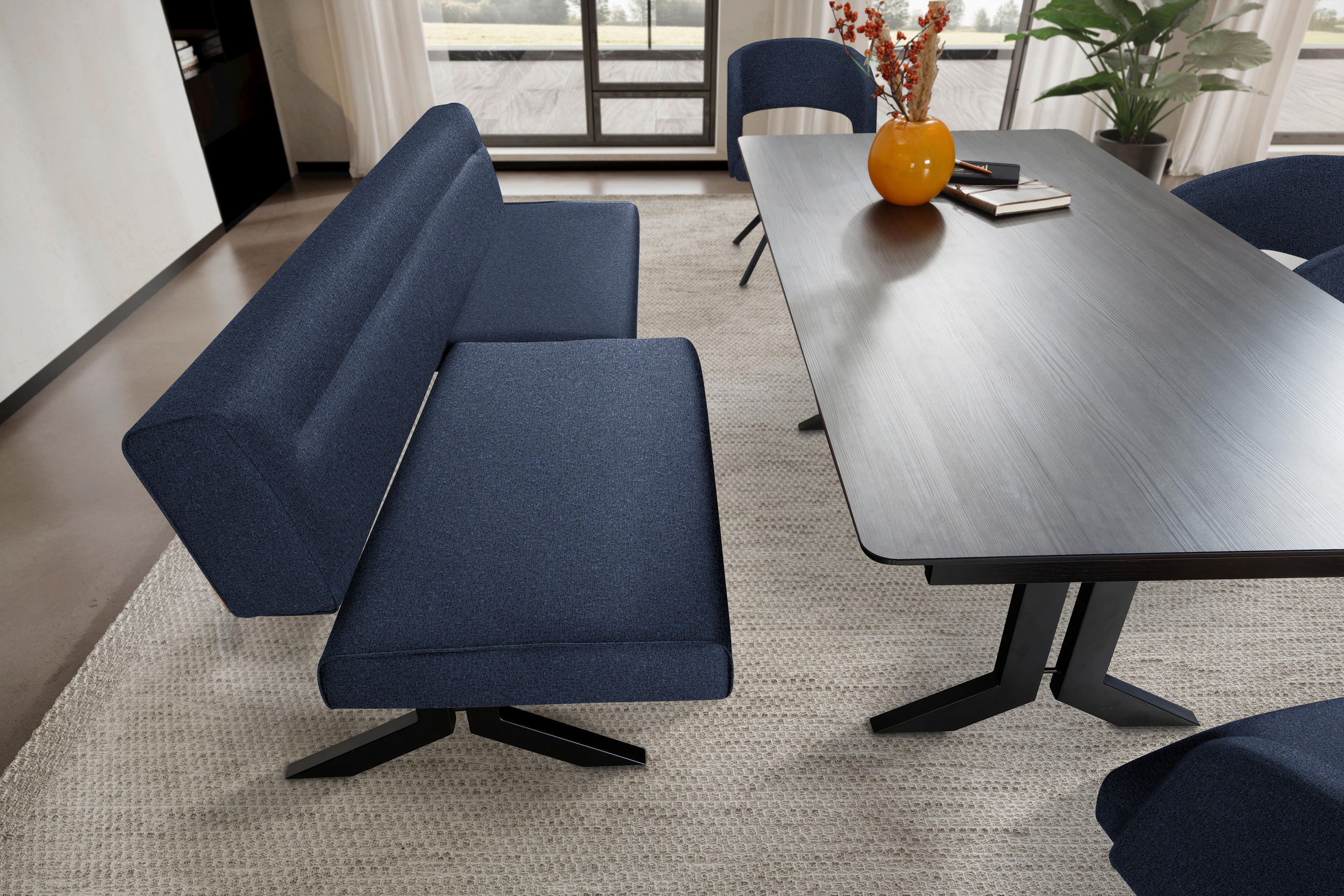 SITZBANK in Metall, Textil Dunkelblau  - Schwarz/Dunkelblau, Konventionell, Textil/Metall (220/87/70-86cm) - Moderano