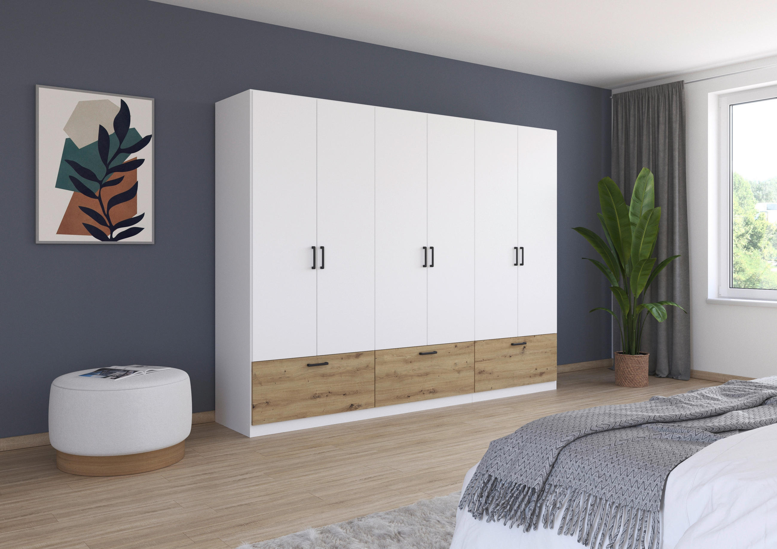 KLEIDERSCHRANK 271/210/54 cm 6-türig Weiß, Eiche Artisan  - Weiß/Eiche Artisan, Basics, Holzwerkstoff/Metall (271/210/54cm) - Rauch Möbel
