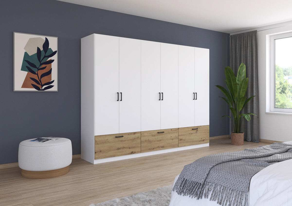KLEIDERSCHRANK in Weiss, Eiche Artisan  - Weiss/Eiche Artisan, Basics, Holzwerkstoff/Metall (271/210/54cm) - Boxxx