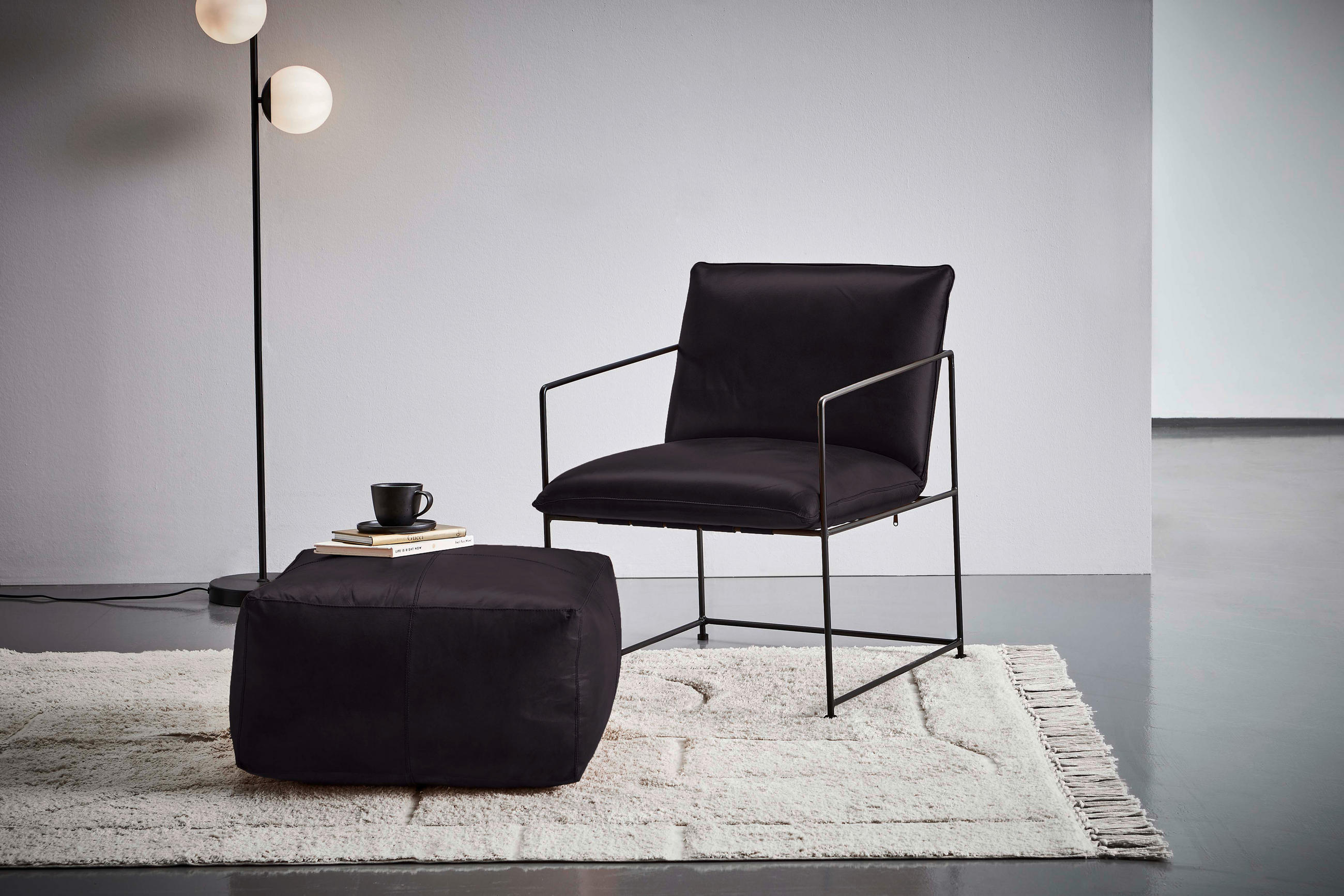 POUF Schwarz 60/35/60 cm  - Schwarz, LIFESTYLE, Leder (60/35/60cm) - Livetastic