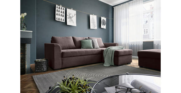 ECKSOFA Braun Cord, Velours  - Schwarz/Braun, Design, Kunststoff/Textil (243/155cm) - Xora