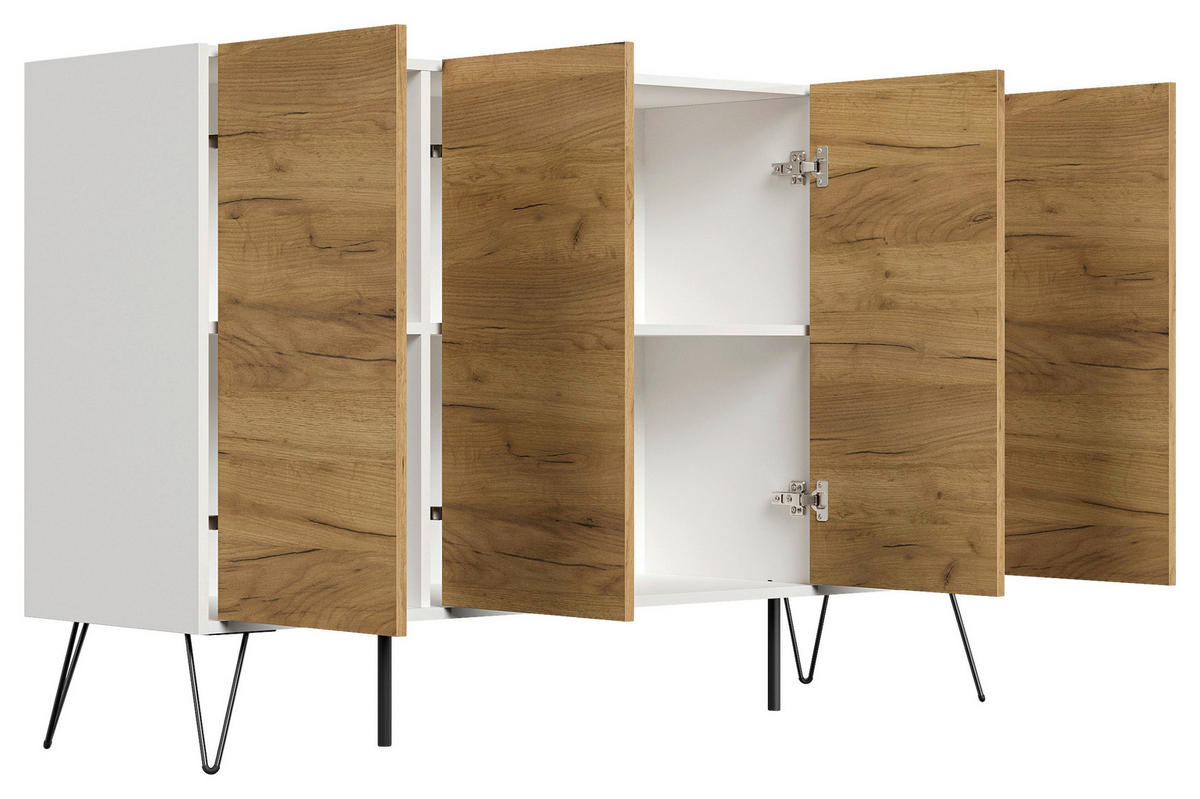 SIDEBOARD Posseik Industrial 155/93,6/42 cm  - Eichefarben/Weiß Hochglanz, Design, Holzwerkstoff/Metall (155/93,6/42cm) - P & B