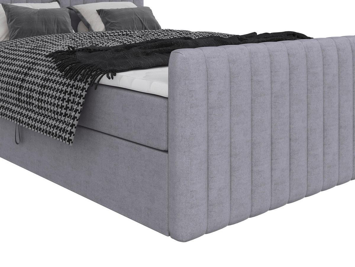 BOXBETT 140/200 cm,  in Silberfarben, gepolstertes Kopfteil, Bettkasten, Topper, Matratzen, H3 + H3 = fest  - Silberfarben/Schwarz, Basics, Kunststoff/Textil (140/200cm) - Chameo