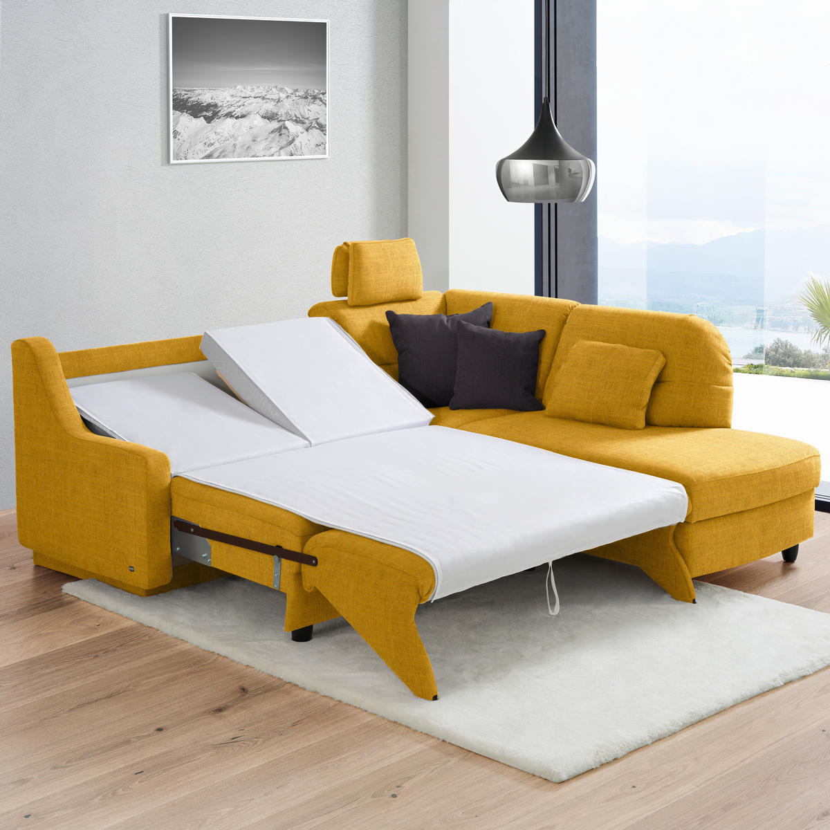 ECKSOFA in Chenille Gelb  226/208 cm  - Gelb/Schwarz, KONVENTIONELL, Textil (226/208cm) - Sedda