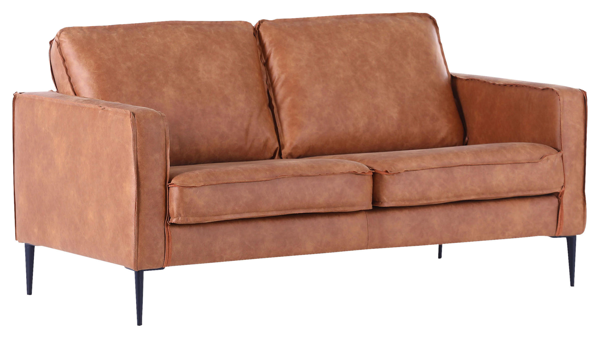2-SITZER-SOFA in Mikrofaser Cognac  - Cognac/Schwarz, KONVENTIONELL, Textil/Metall (165/66/93cm) - Ambia Home
