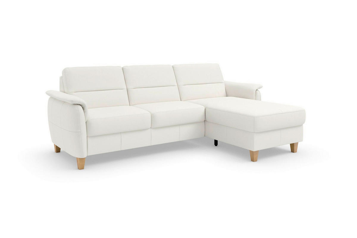 ECKSOFA Echtleder Weiss  - Weiss/Eichefarben, Basics, Leder/Holz (244/163cm) - Sit & More