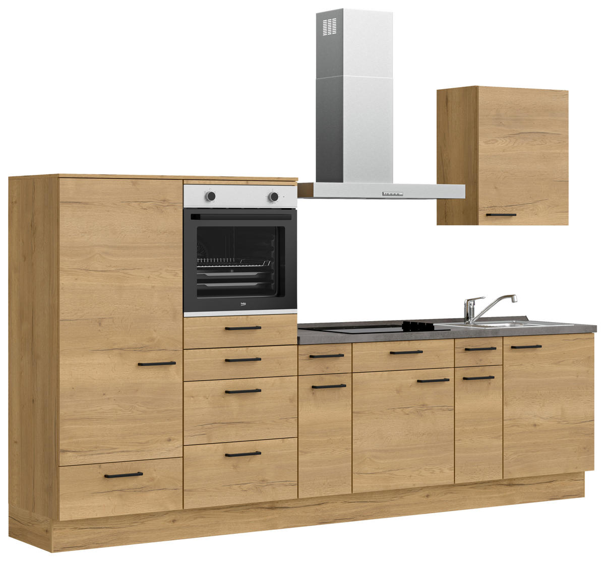 KÜCHENBLOCK 300 cm   in Eichefarben, Schieferfarben  - Schieferfarben/Eichefarben, MODERN, Holzwerkstoff/Metall (300cm) - Nobilia