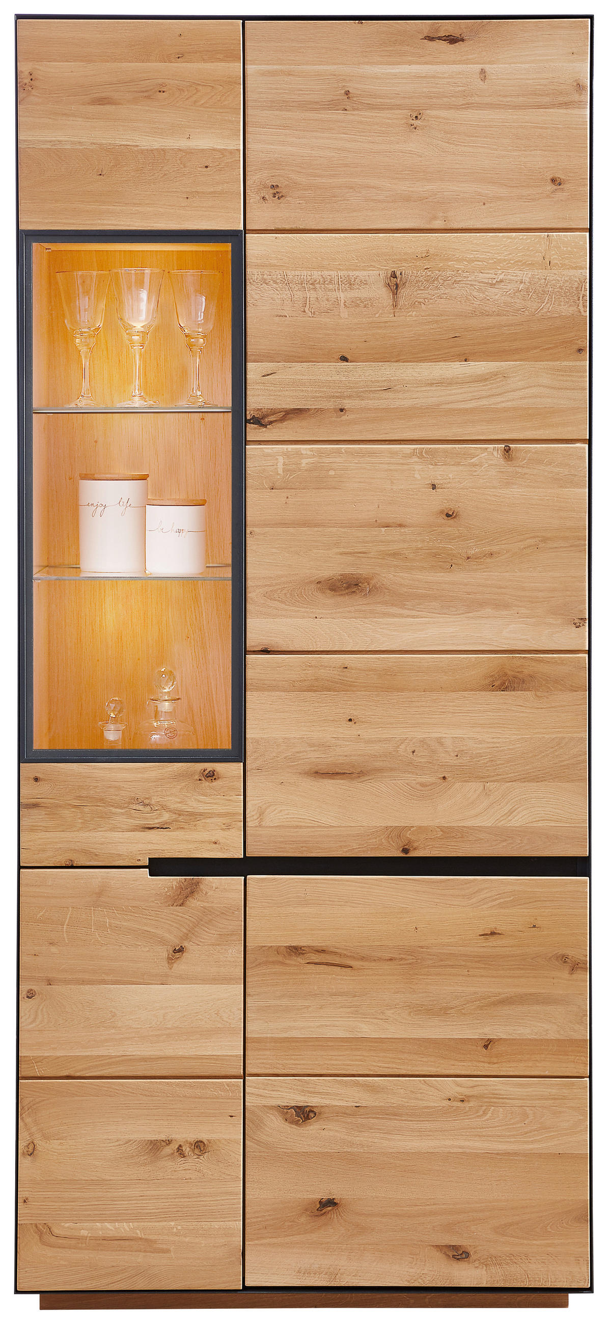 VITRINE in massiv, furniert Wildeiche Anthrazit, Eichefarben  - Eichefarben/Anthrazit, Natur, Glas/Holz (89/200/38cm) - Linea Natura