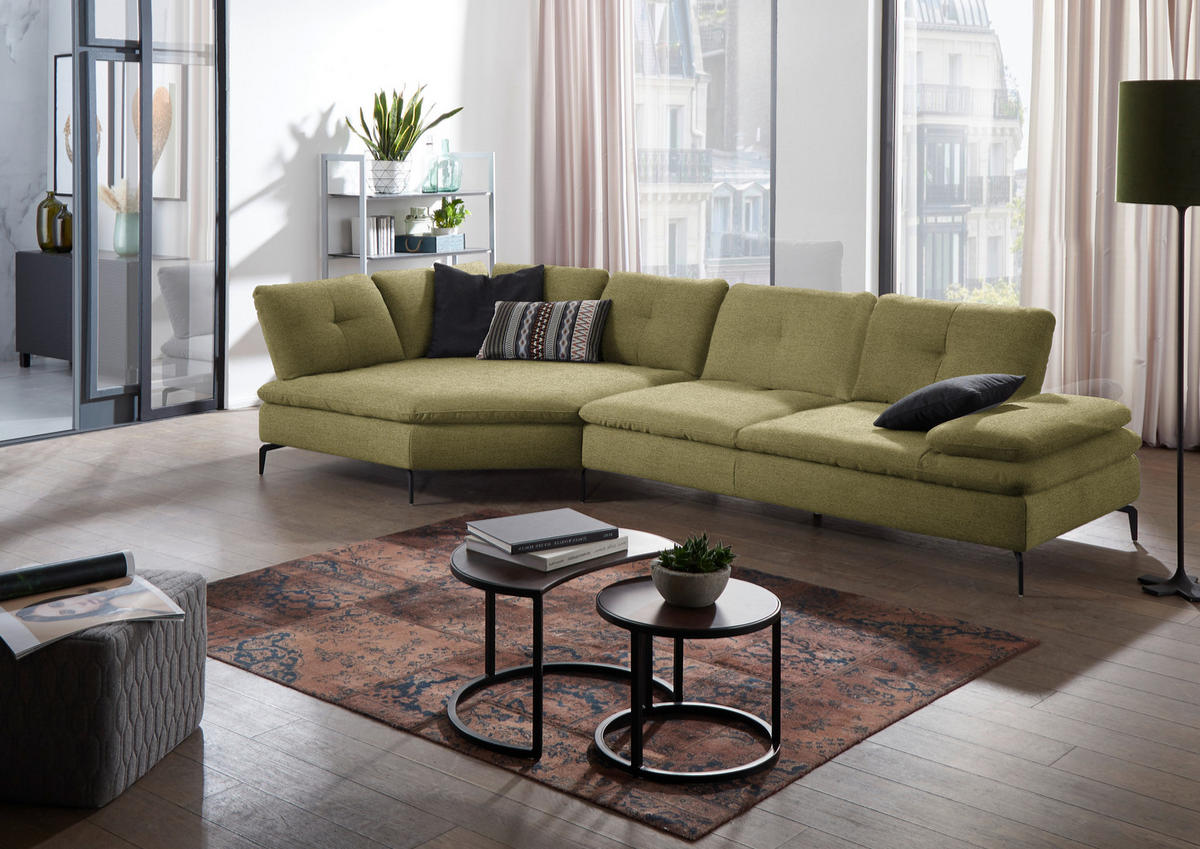 ECKSOFA in Flachgewebe Olivgrün  - Schwarz/Olivgrün, Design, Textil/Metall (157/344cm) - Chilliano