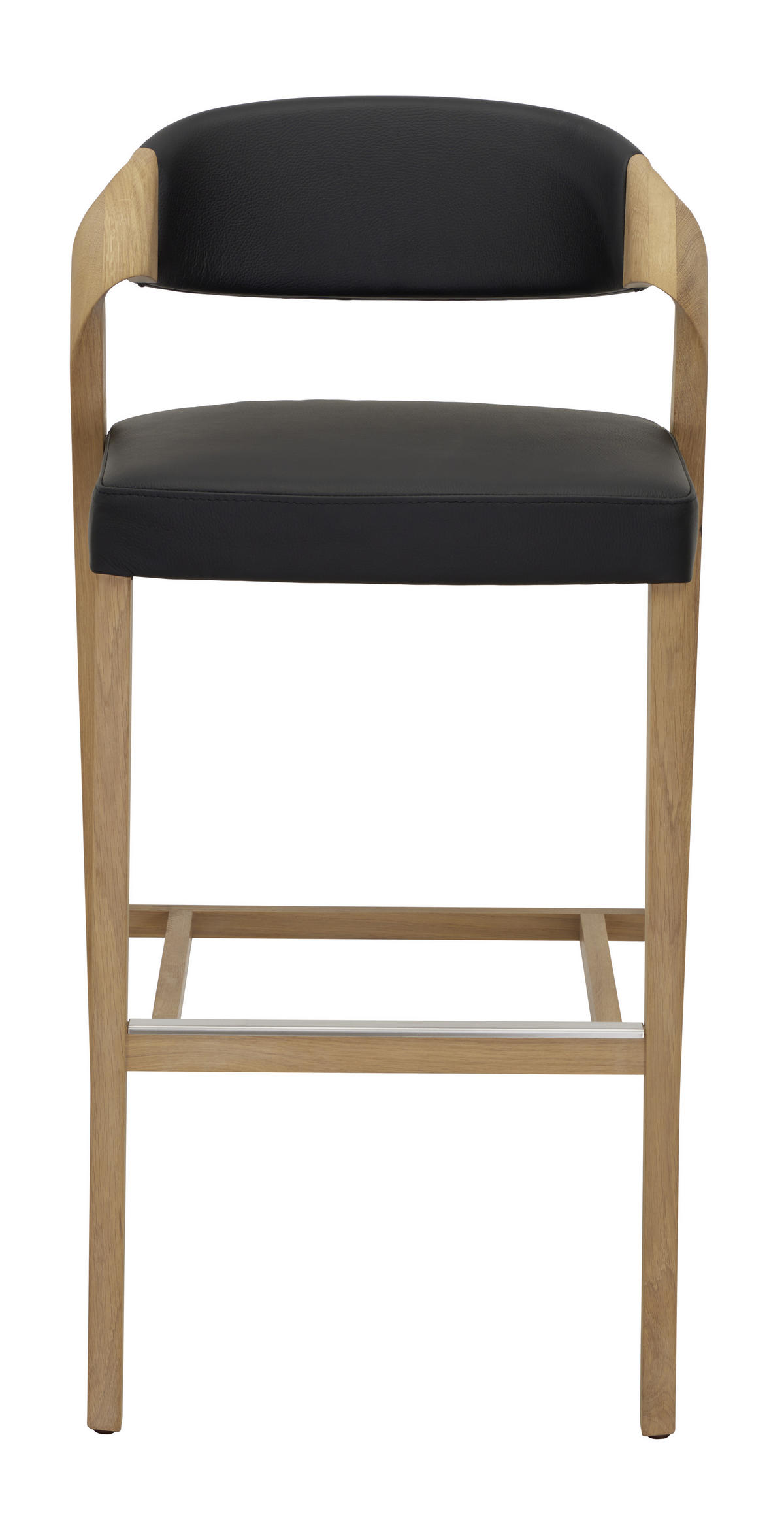 BARHOCKER in Holz, Leder Schwarz, Eichefarben  - Eichefarben/Schwarz, Natur, Leder/Holz (52/103/52cm) - Voglauer